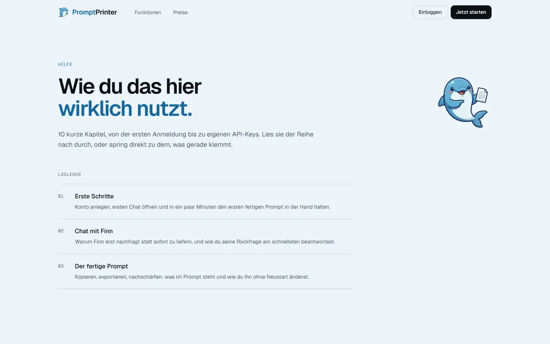 Das Hilfe-Center mit zehn Kapiteln