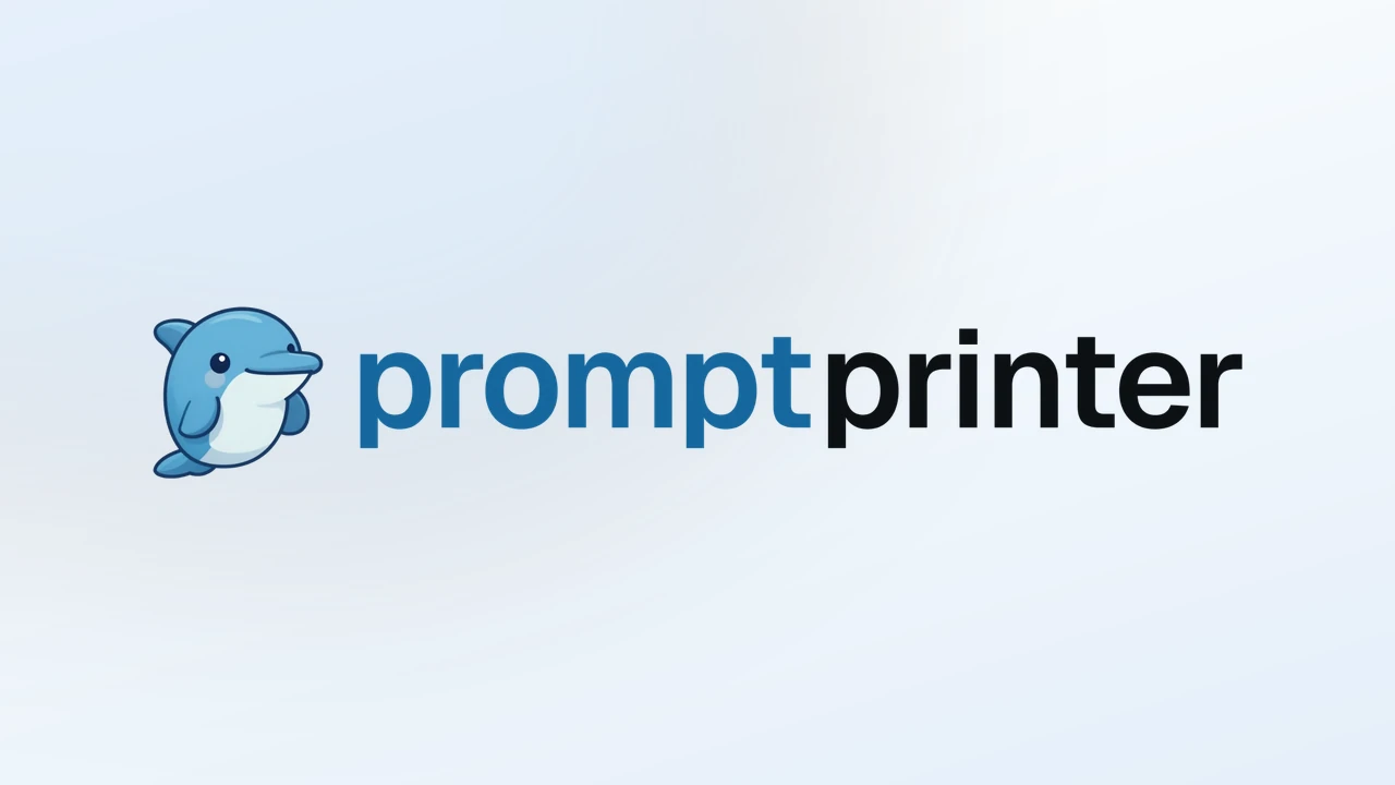 PromptPrinter-Logo: ein blauer Delfin neben der Schrift promptprinter